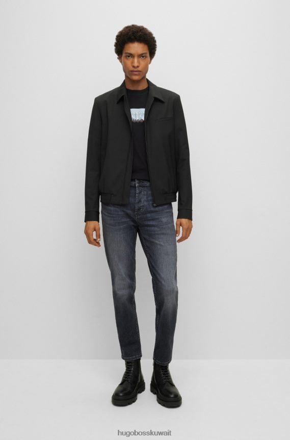 4TFNJN4487 أسود Hugo Boss سترة هوغو سوداء بقصة ضيقة من نسيج قطني مطاطي عالي الأداء