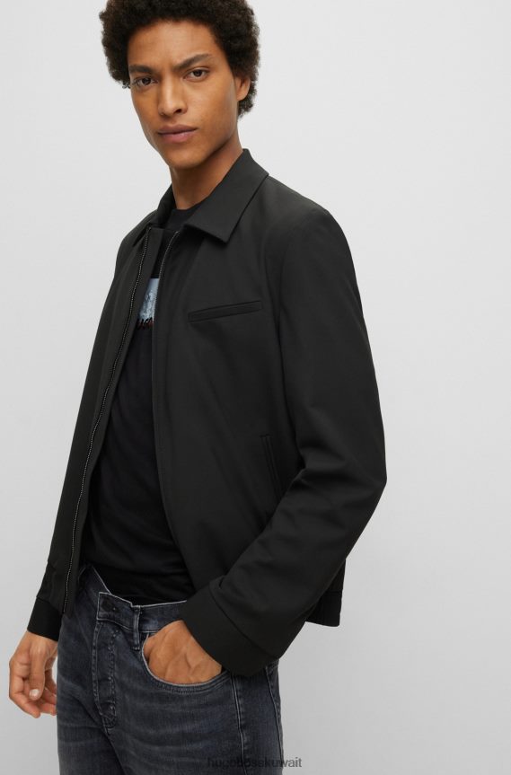 4TFNJN4487 أسود Hugo Boss سترة هوغو سوداء بقصة ضيقة من نسيج قطني مطاطي عالي الأداء