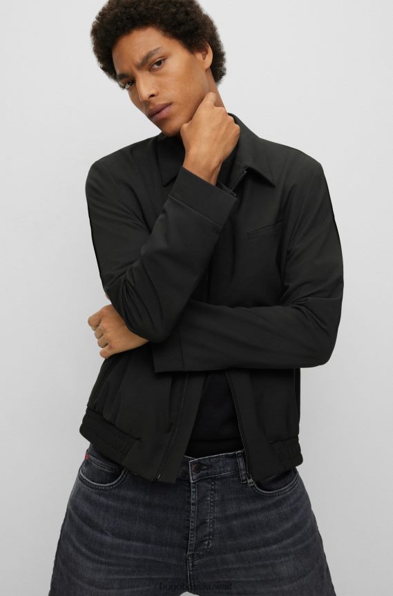 4TFNJN4487 أسود Hugo Boss سترة هوغو سوداء بقصة ضيقة من نسيج قطني مطاطي عالي الأداء