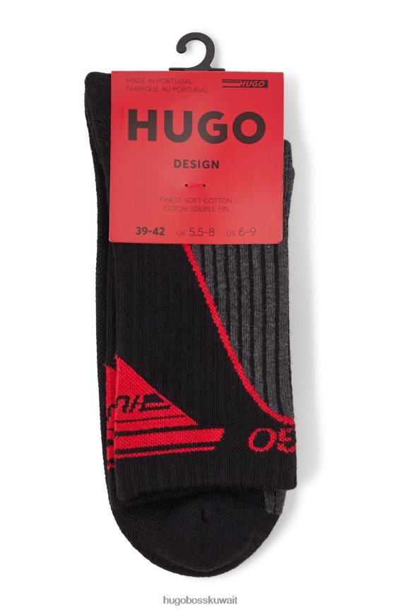 4TFNJN4489 أسود Hugo Boss جوارب هوغو قصيرة من مزيج القطن العضوي مع شعار كبسولة باللون الأسود