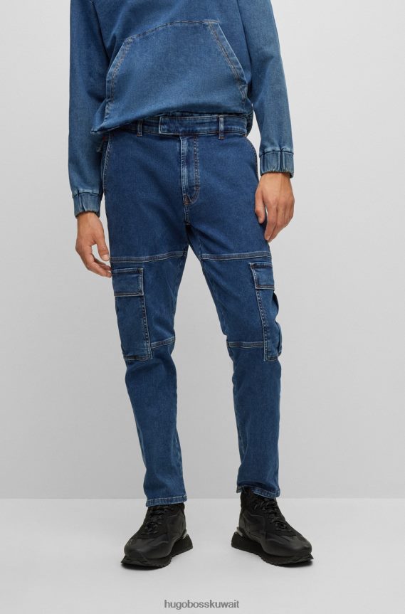 4TFNJN4494 أزرق Hugo Boss جينز هوغو أزرق مدبب من قماش الدنيم المحبوك باللون الأزرق