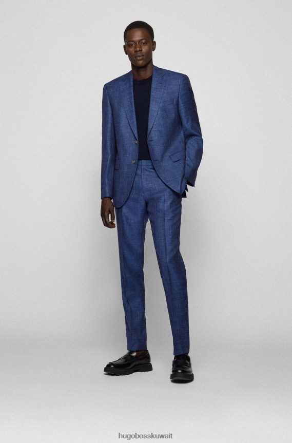 4TFNJN4498 أزرق Hugo Boss بدلة عادية من الصوف البكر والحرير والكتان باللون الأزرق