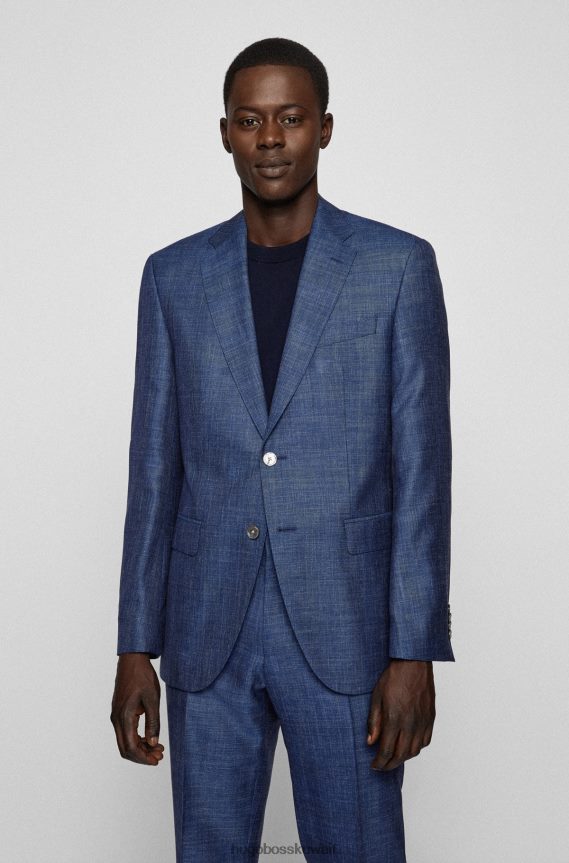 4TFNJN4498 أزرق Hugo Boss بدلة عادية من الصوف البكر والحرير والكتان باللون الأزرق