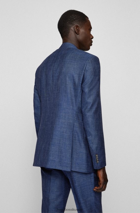 4TFNJN4498 أزرق Hugo Boss بدلة عادية من الصوف البكر والحرير والكتان باللون الأزرق