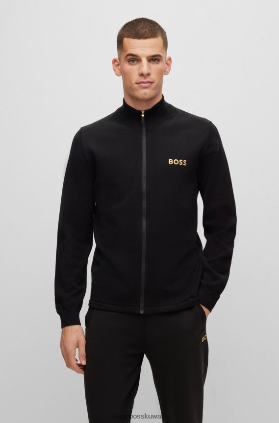 4TFNJN4500 أسود Hugo Boss سويت شيرت بشعار Hugo أسود بسحاب من مزيج القطن العضوي