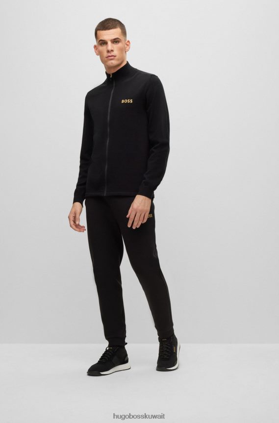 4TFNJN4500 أسود Hugo Boss سويت شيرت بشعار Hugo أسود بسحاب من مزيج القطن العضوي