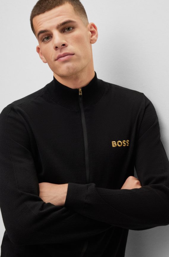 4TFNJN4500 أسود Hugo Boss سويت شيرت بشعار Hugo أسود بسحاب من مزيج القطن العضوي