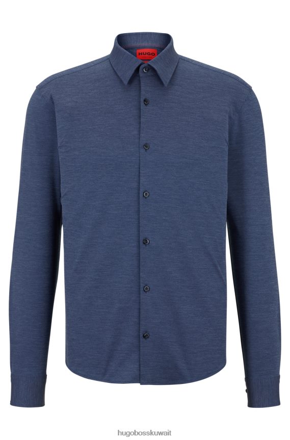 4TFNJN4502 أزرق غامق Hugo Boss قميص بقصة ضيقة مصنوع من الجيرسيه المطاطي ذو الأداء العالي، باللون الأزرق الداكن من هوغو