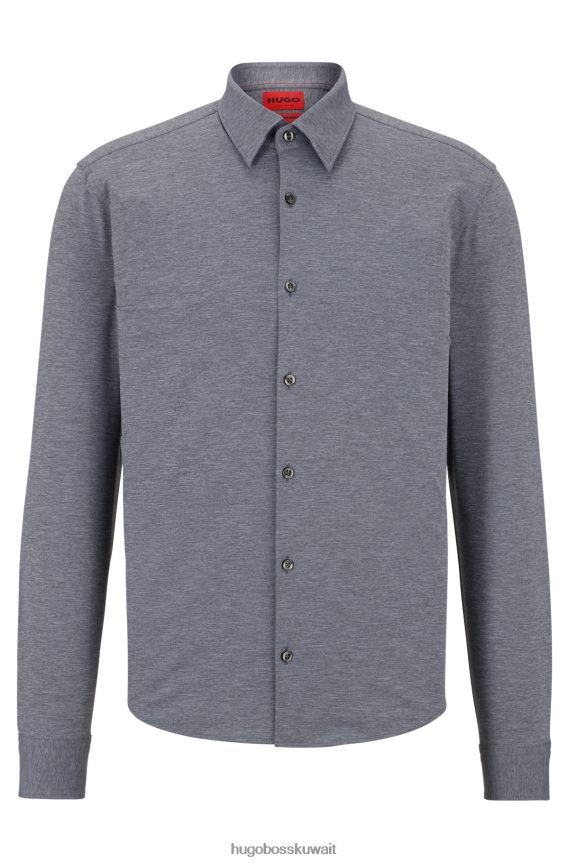 4TFNJN4503 رمادي Hugo Boss قميص رمادي بقصة ضيقة من هوغو جيرسي عالي الأداء