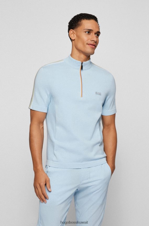 4TFNJN4505 أزرق فاتح Hugo Boss قميص بولو مخطط هوغو باللون الأزرق الفاتح مع سحاب ربع