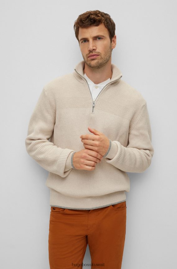 4TFNJN4506 أبيض Hugo Boss سترة هوغو بيضاء برقبة بسحاب من القطن والكشمير والصوف