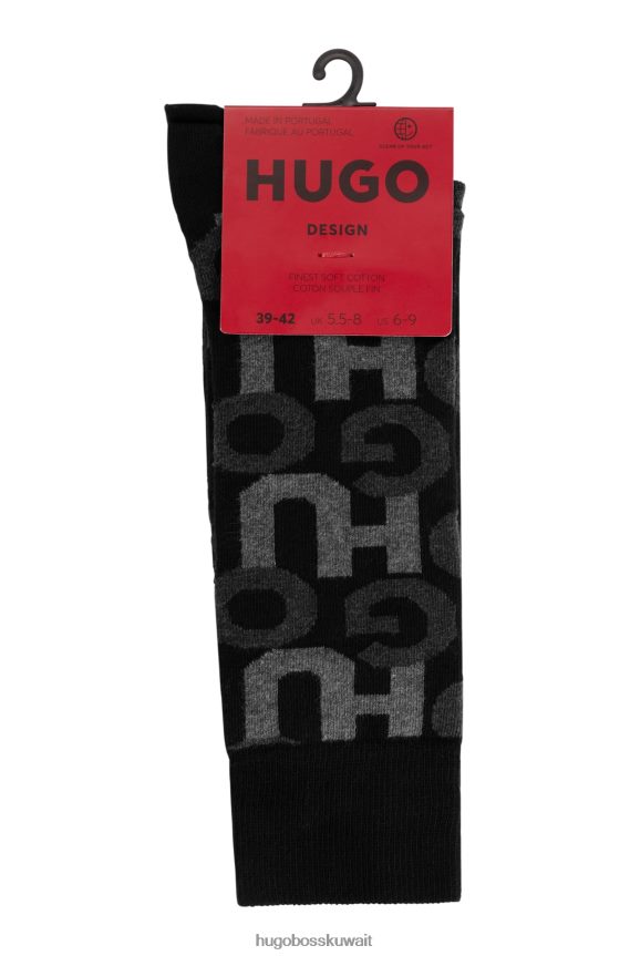 4TFNJN4508 أسود Hugo Boss جوارب بشعار الماركة مصنوعة من مزيج القطن العضوي باللون الأسود