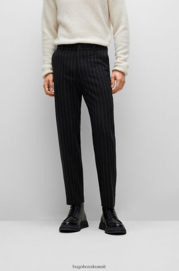 4TFNJN4510 أسود Hugo Boss بنطال بقصّة مدببة من قماش هوغو المطاطي ذو الخطوط الطباشيرية باللون الأسود
