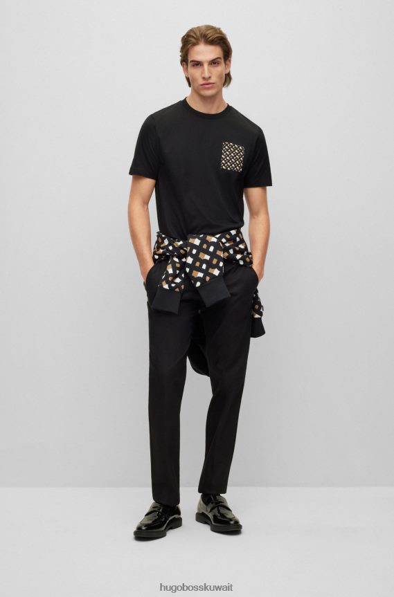 4TFNJN4511 أسود Hugo Boss تيشيرت هوغو أسود من قطن ميرسيريسيد مع جيب على الصدر بحروف منقوشة