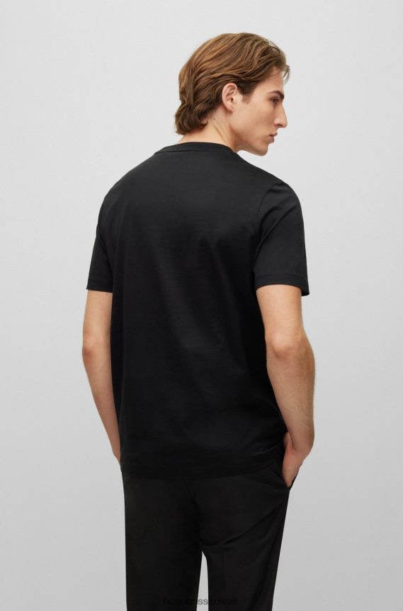 4TFNJN4511 أسود Hugo Boss تيشيرت هوغو أسود من قطن ميرسيريسيد مع جيب على الصدر بحروف منقوشة