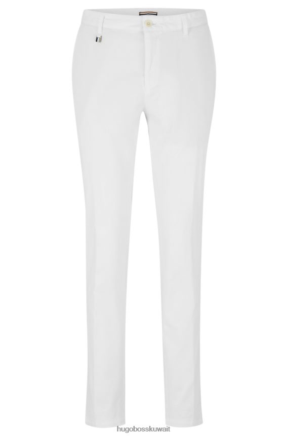 4TFNJN4512 أبيض Hugo Boss بنطلون هوغو أبيض بقصة ضيقة من القطن المطاطي مع شريط مميز