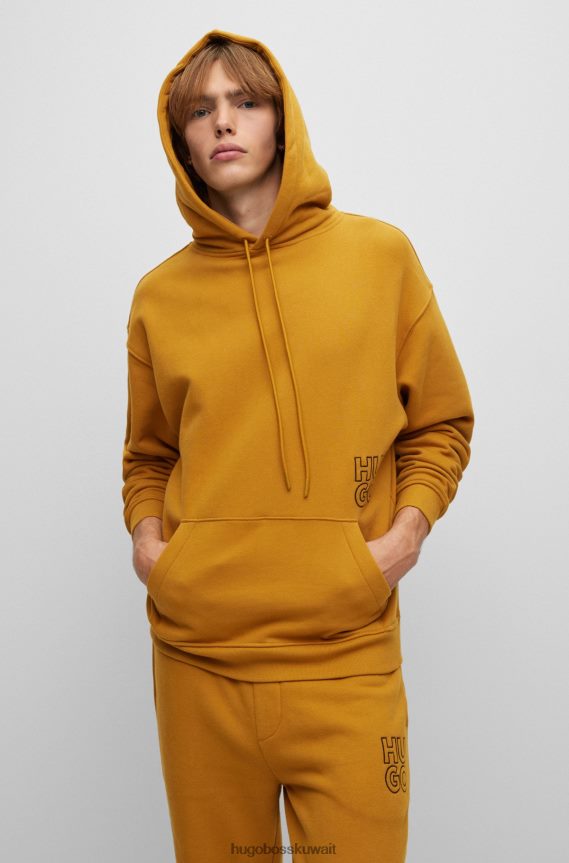 4TFNJN4513 البرتقالي Hugo Boss هودي هوغو مريح من القطن العضوي مع شعار مكدس باللون البرتقالي