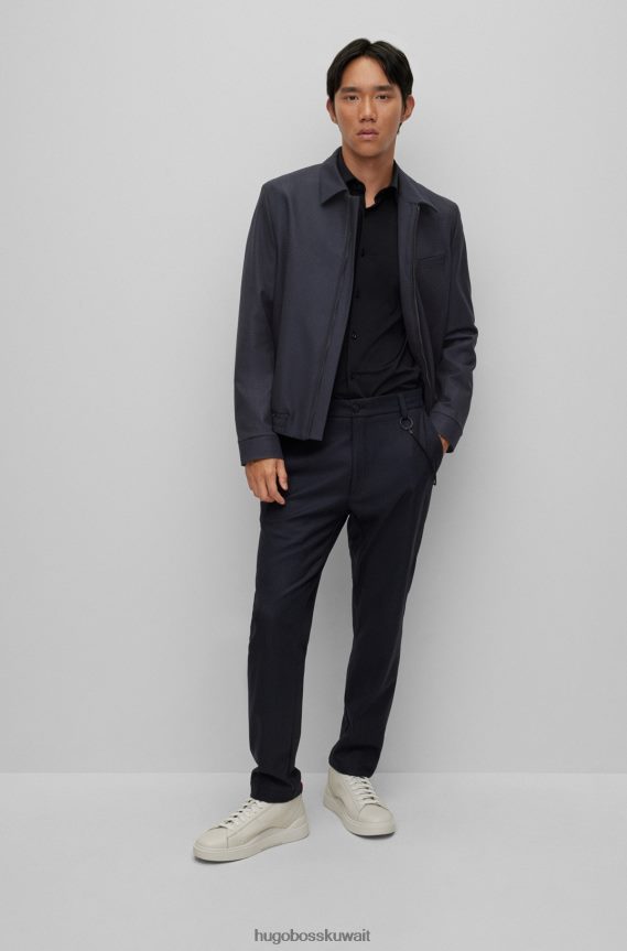 4TFNJN4517 أزرق غامق Hugo Boss سترة هوغو زرقاء داكنة بقصة ضيقة على شكل قميص مصنوعة من قماش عالي الأداء