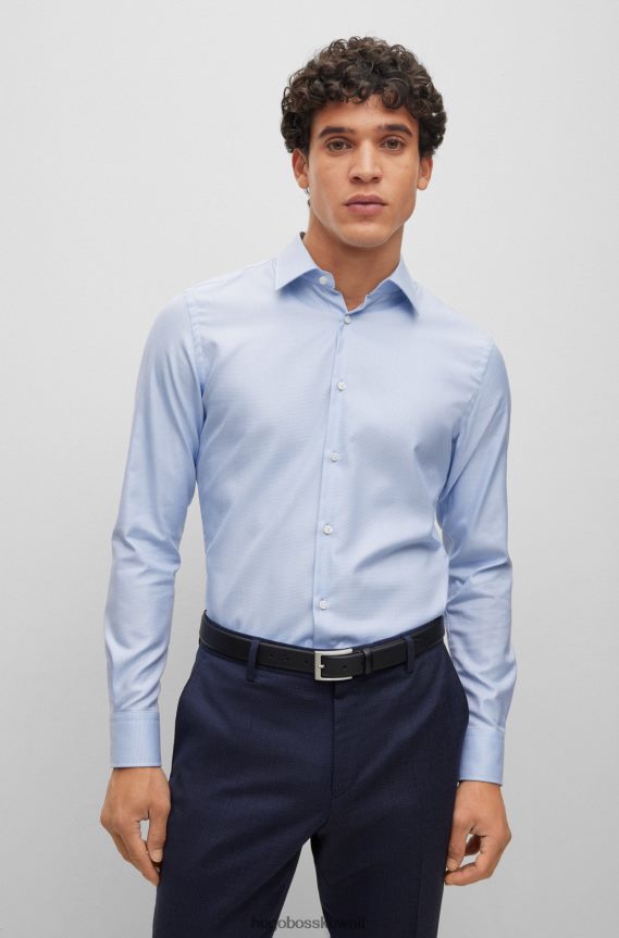 4TFNJN4522 أزرق فاتح Hugo Boss قميص بقصة ضيقة مصنوع من القطن العضوي غير القابل للكي، باللون الأزرق الفاتح
