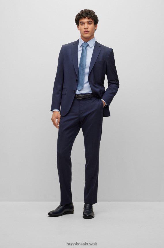 4TFNJN4522 أزرق فاتح Hugo Boss قميص بقصة ضيقة مصنوع من القطن العضوي غير القابل للكي، باللون الأزرق الفاتح