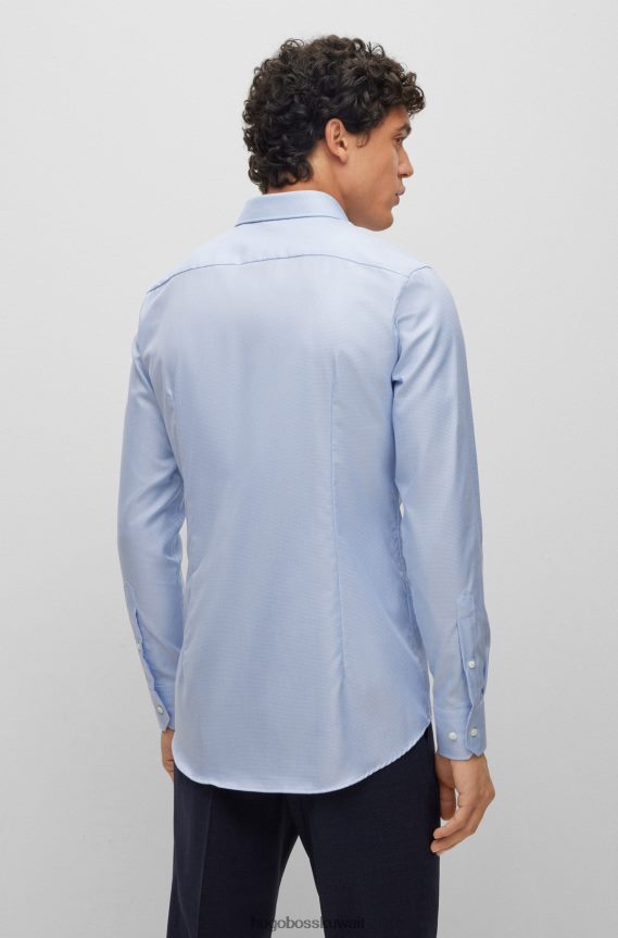 4TFNJN4522 أزرق فاتح Hugo Boss قميص بقصة ضيقة مصنوع من القطن العضوي غير القابل للكي، باللون الأزرق الفاتح