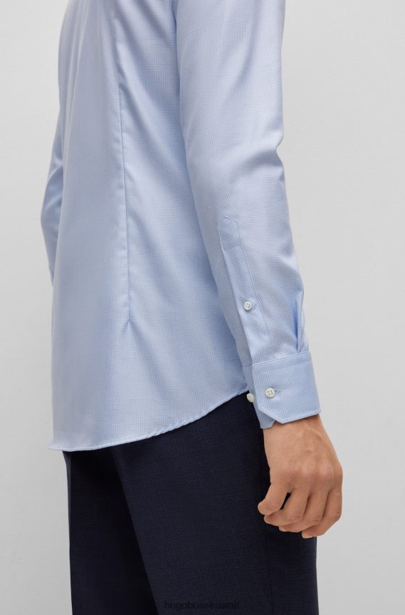 4TFNJN4522 أزرق فاتح Hugo Boss قميص بقصة ضيقة مصنوع من القطن العضوي غير القابل للكي، باللون الأزرق الفاتح
