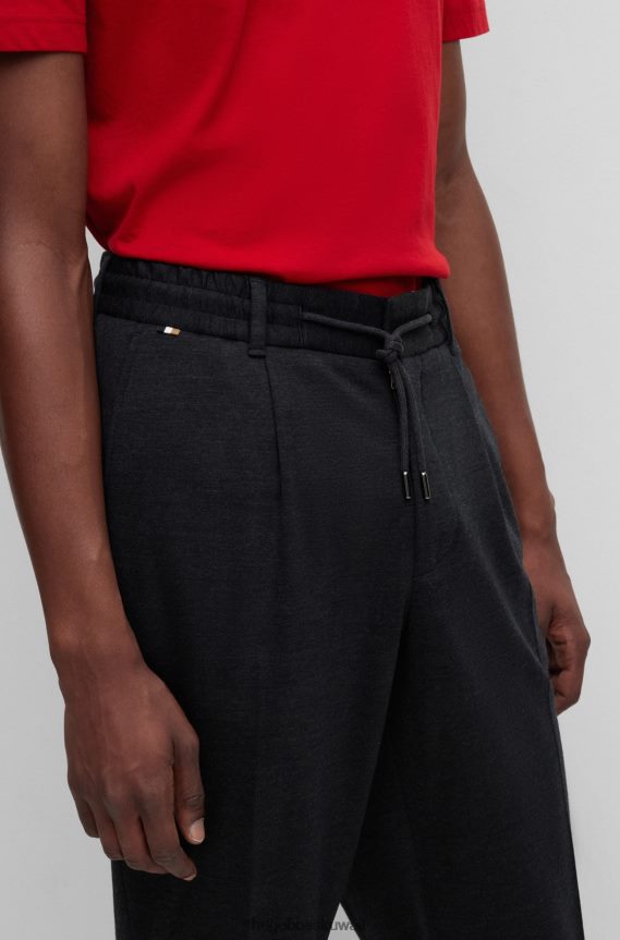 4TFNJN4527 الرمادي الداكن Hugo Boss بنطلون برباط من مزيج هوغو من الصوف البكر والصوف الرمادي الداكن