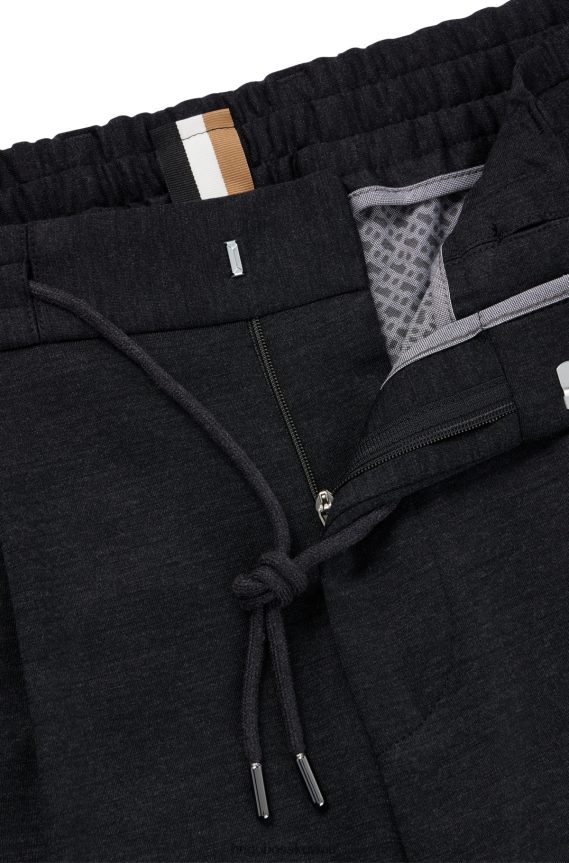 4TFNJN4527 الرمادي الداكن Hugo Boss بنطلون برباط من مزيج هوغو من الصوف البكر والصوف الرمادي الداكن