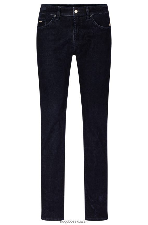 4TFNJN4528 أزرق غامق Hugo Boss جينز أزرق داكن بقصة ضيقة من قماش الدنيم الإيطالي المخملي