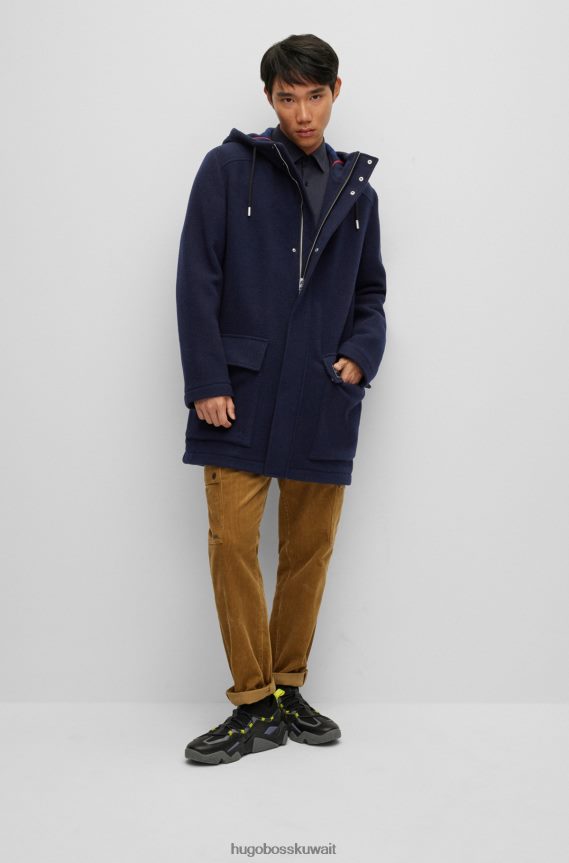 4TFNJN4531 أزرق غامق Hugo Boss معطف Hugo باللون الأزرق الداكن ذو المقاس العادي مع غطاء رأس برباط