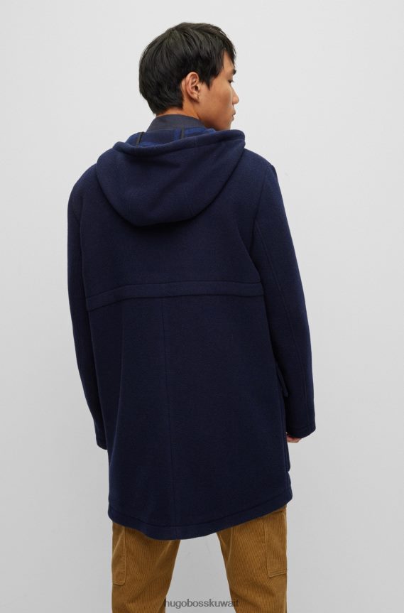 4TFNJN4531 أزرق غامق Hugo Boss معطف Hugo باللون الأزرق الداكن ذو المقاس العادي مع غطاء رأس برباط
