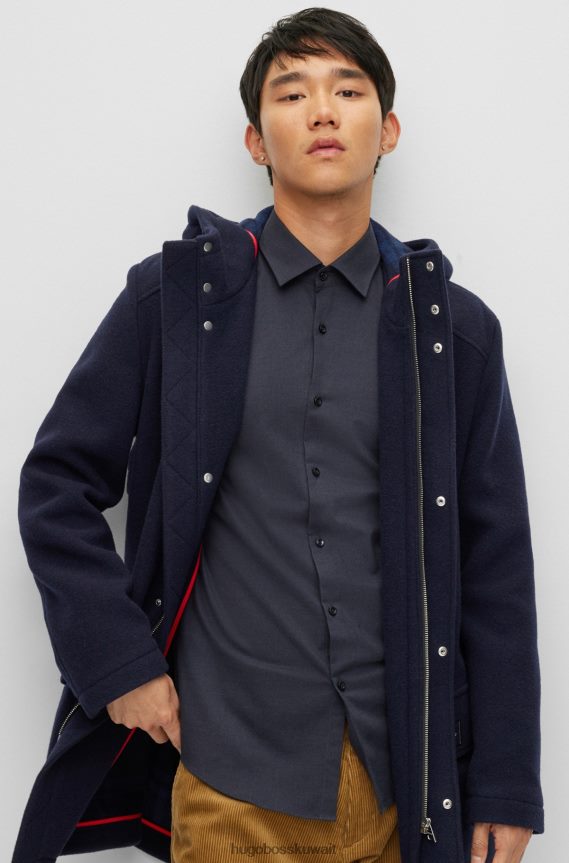 4TFNJN4531 أزرق غامق Hugo Boss معطف Hugo باللون الأزرق الداكن ذو المقاس العادي مع غطاء رأس برباط