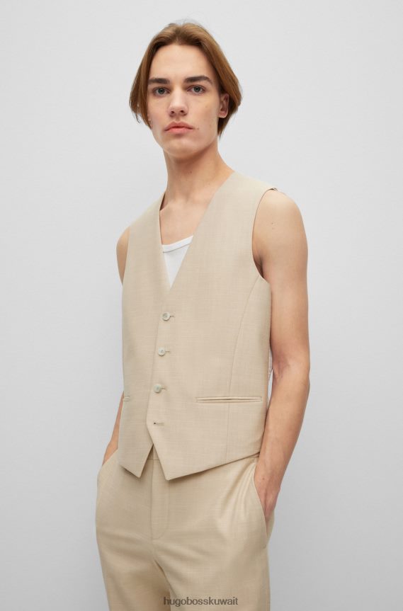 4TFNJN4534 اللون البيج Hugo Boss صدرية بيج بقصة ضيقة من قماش هوغو المطاطي المنقوش
