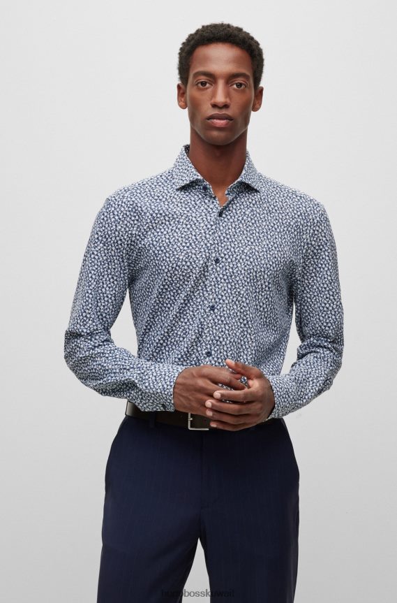 4TFNJN4539 أزرق غامق Hugo Boss قميص بقصة عادية مصنوع من قطن الجيرسيه المطبوع باللون الأزرق الداكن من هوغو