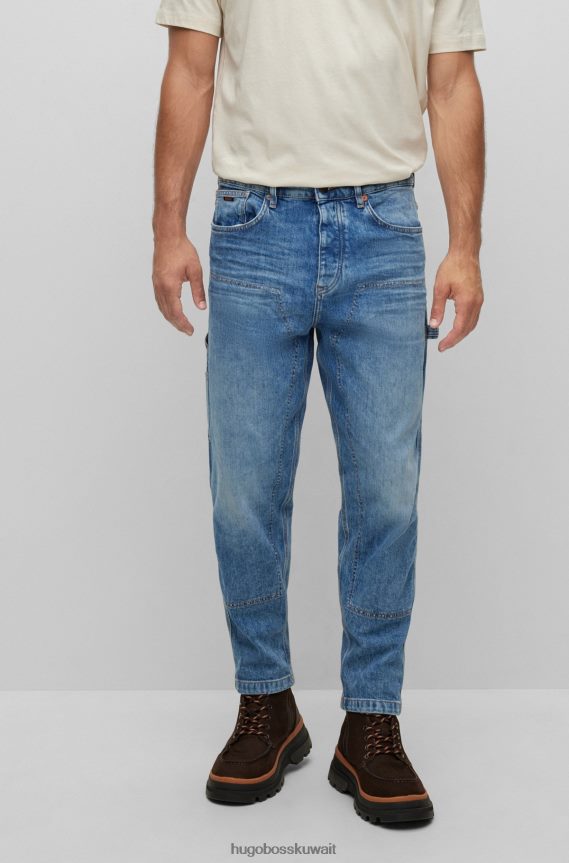 4TFNJN4540 أزرق Hugo Boss بنطال جينز أزرق مدبب من قماش الدنيم الإيطالي باللون الأزرق المتوسط