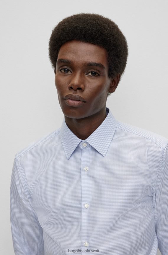 4TFNJN4546 أزرق فاتح Hugo Boss قميص أزرق فاتح بقصّة ضيّقة مصنوع من القطن العضوي غير القابل للكي