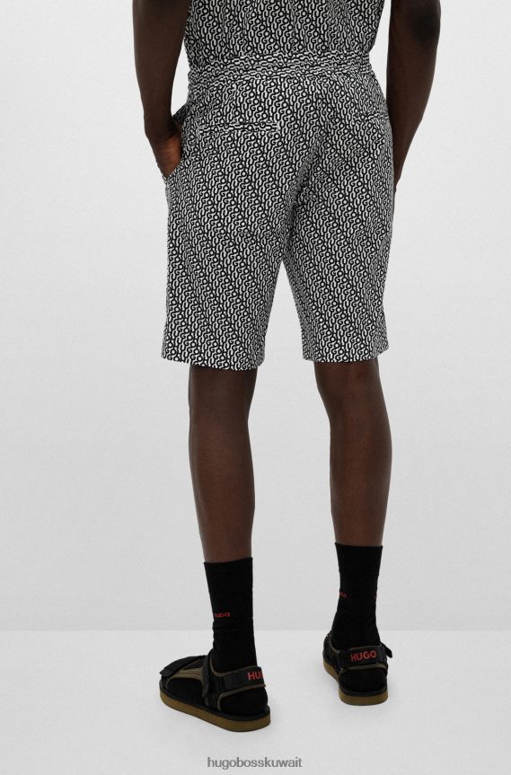 4TFNJN4547 منقوشة سوداء Hugo Boss شورت بقصّة ضيّقة مصنوع من قطن هيوغو الأسود المطبوع بشعار الماركة بالكامل