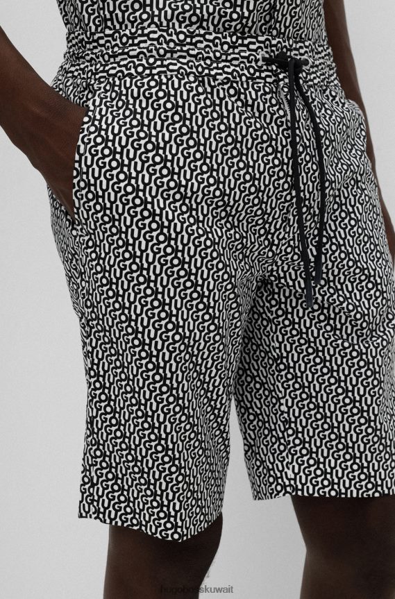 4TFNJN4547 منقوشة سوداء Hugo Boss شورت بقصّة ضيّقة مصنوع من قطن هيوغو الأسود المطبوع بشعار الماركة بالكامل