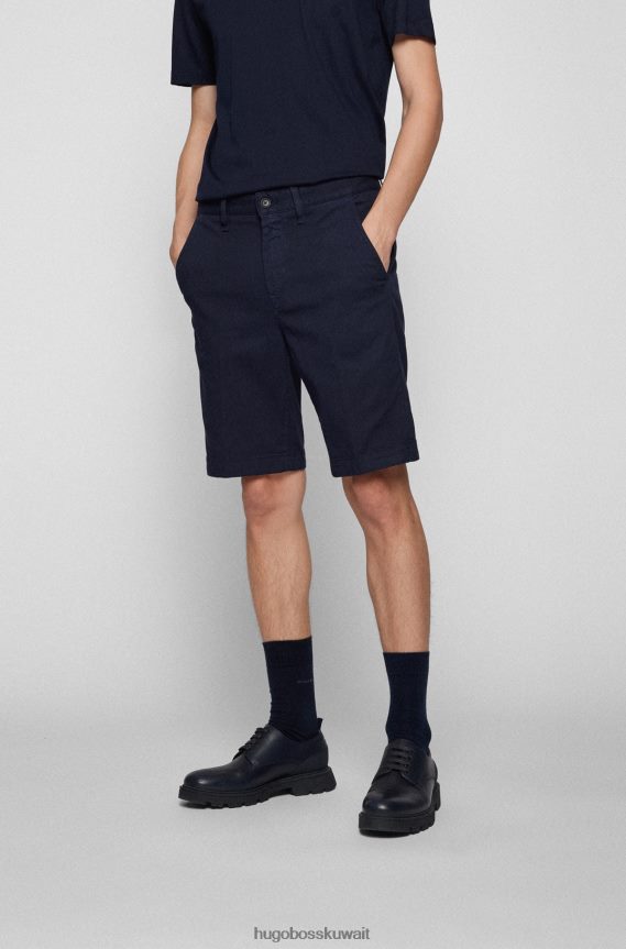 4TFNJN4548 أزرق غامق Hugo Boss شورت هوغو مستدق باللون الأزرق الداكن مصنوع من مزيج القطن على شكل قرص العسل