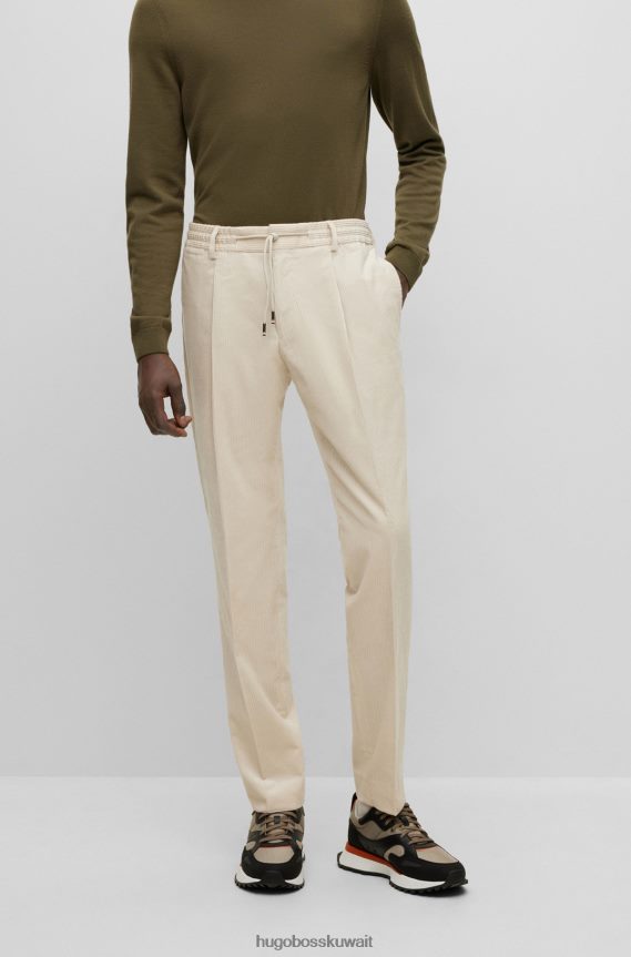 4TFNJN4550 أبيض Hugo Boss بنطلون هوغو ذو قصة ضيقة من القطن والكشمير الأبيض