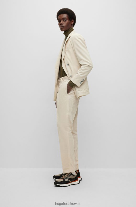 4TFNJN4550 أبيض Hugo Boss بنطلون هوغو ذو قصة ضيقة من القطن والكشمير الأبيض