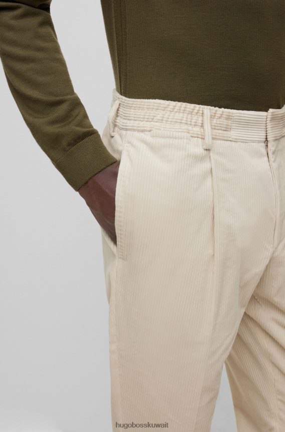 4TFNJN4550 أبيض Hugo Boss بنطلون هوغو ذو قصة ضيقة من القطن والكشمير الأبيض