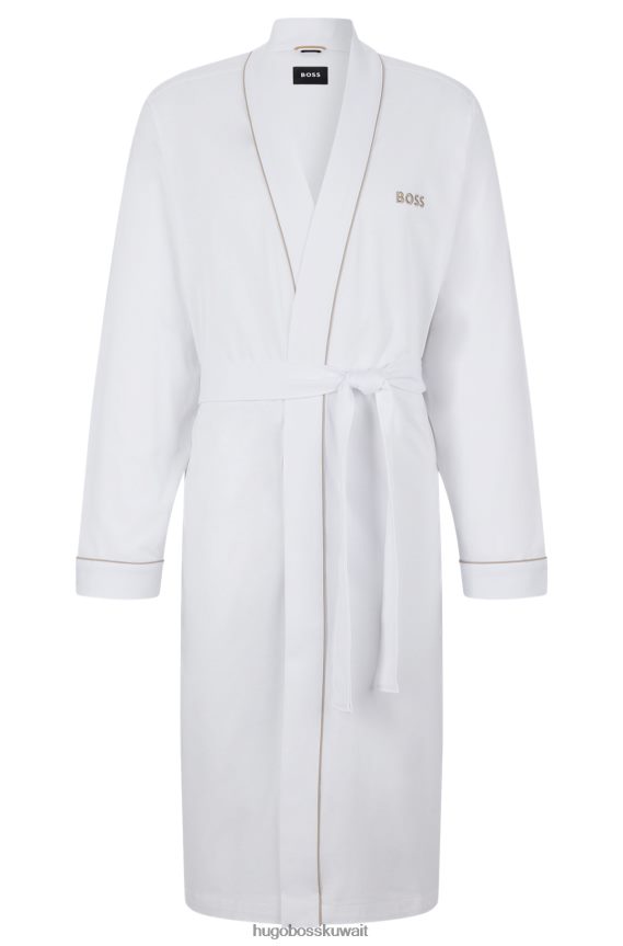 4TFNJN4551 أبيض Hugo Boss رداء حمام من الجيرسي القطني مع شعار مطرز باللون الأبيض