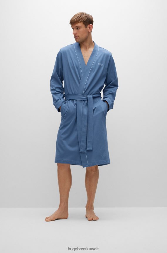 4TFNJN4552 أزرق Hugo Boss رداء حمام من الجيرسي القطني باللون الأزرق مع شعار هوغو مطرز
