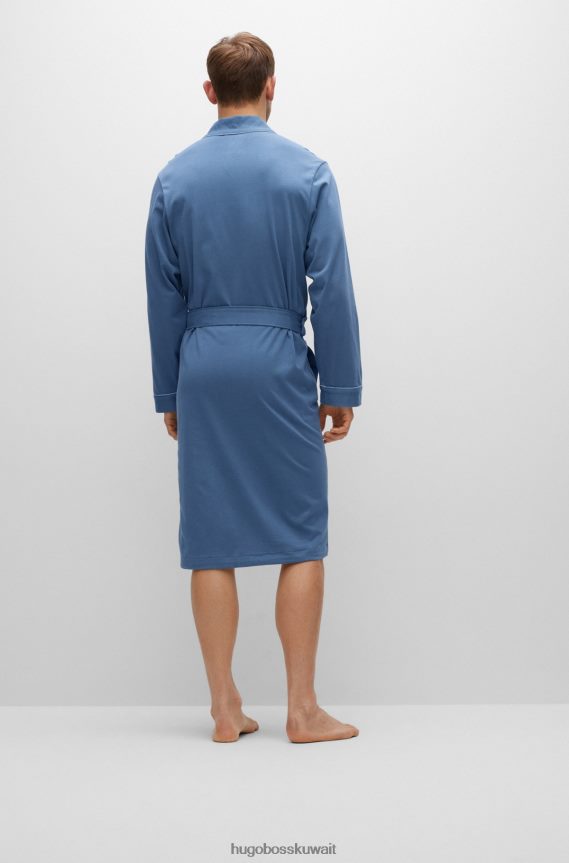 4TFNJN4552 أزرق Hugo Boss رداء حمام من الجيرسي القطني باللون الأزرق مع شعار هوغو مطرز