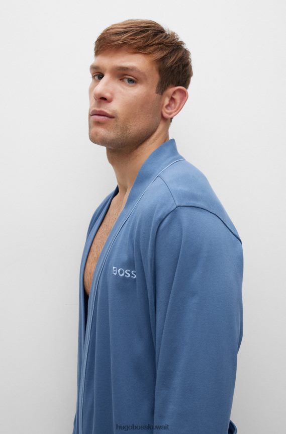 4TFNJN4552 أزرق Hugo Boss رداء حمام من الجيرسي القطني باللون الأزرق مع شعار هوغو مطرز