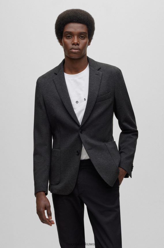 4TFNJN4559 الرمادي الداكن Hugo Boss سترة رمادية داكنة بقصة ضيقة من قماش هوغو المطاطي