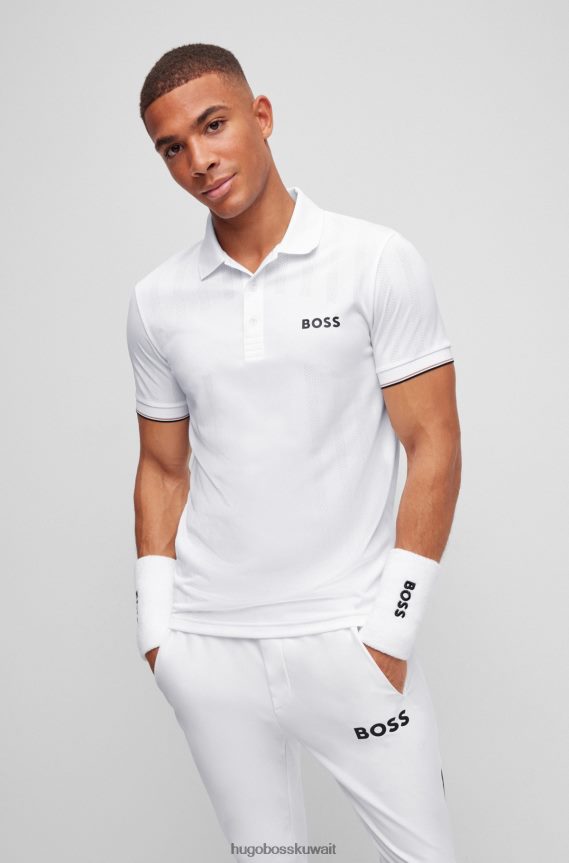 4TFNJN4561 أبيض Hugo Boss قميص بولو بقصة ضيقة x Matteo Berrettini مع تفاصيل الشعار