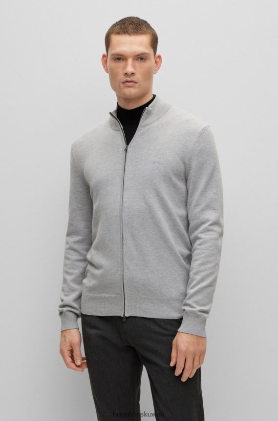 4TFNJN4563 فضة Hugo Boss سترة هوغو الفضية ذات المقاس العادي والمطرزة بشعار الماركة من القطن المنظم