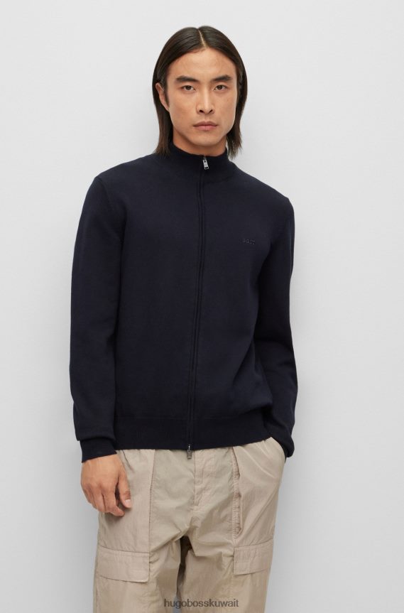 4TFNJN4564 أزرق غامق Hugo Boss سترة هوغو بقصة عادية ومطرزة بشعار الماركة من القطن المنظم باللون الأزرق الداكن